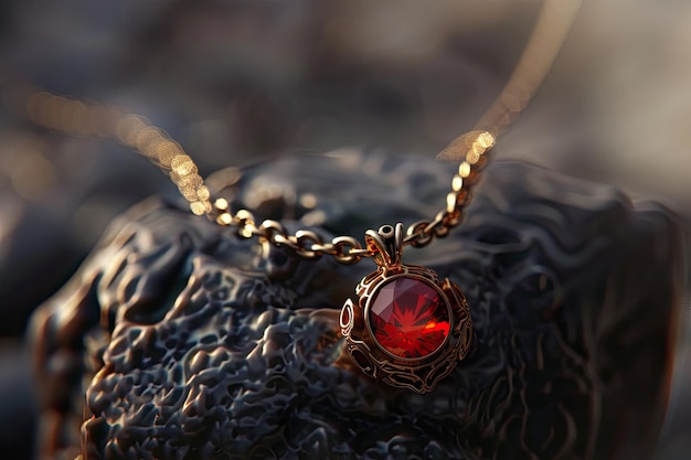 Photo a necklace with a red stone on it is shown