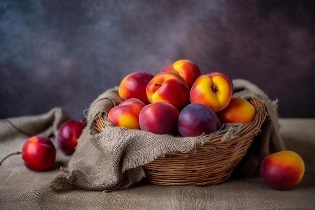 Nectarines and Plums on a Still Life Generative AI