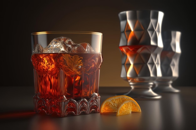 Negroni classic cocktail Illustration AI Generative