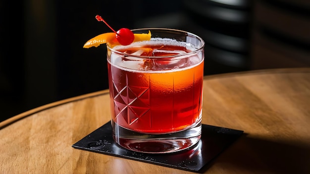 Negroni cocktail mixed alcoholic drink served in glass