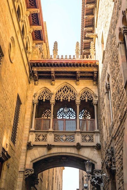 Neogothic bridge at Carrer del ,Bisbe Bishop, Street in Catalonia, Spain