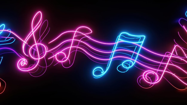 Neon 3D Music Waves on Black Background