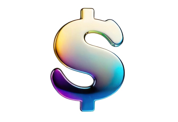 Photo neon 3d rendering of a dollar sign molten chrome png icon y2k style money finance pastel highlights