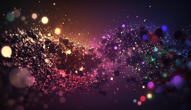 Neon abstract background with small flying particles confetti and drops generative AI