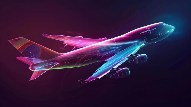 Photo neon airplane illustration