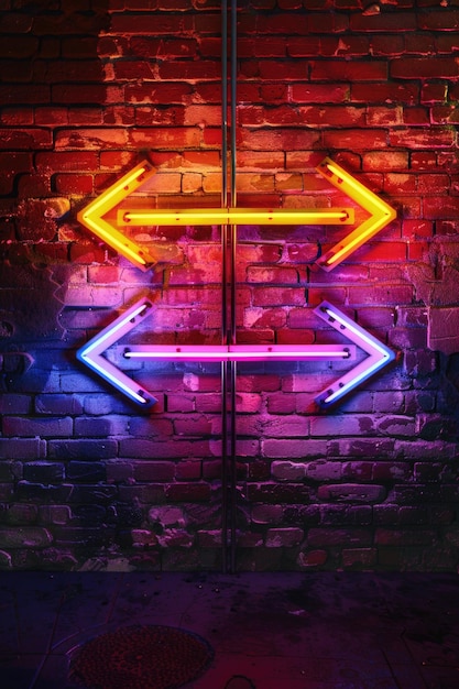 Neon Arrow Sign Brick Wall