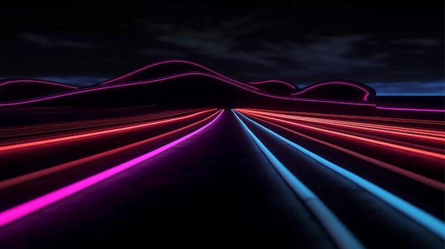 neon arrows and rainbows line twilight road light generative ai