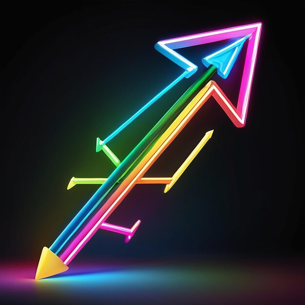 Neon arrows on the water surface 3d rendering