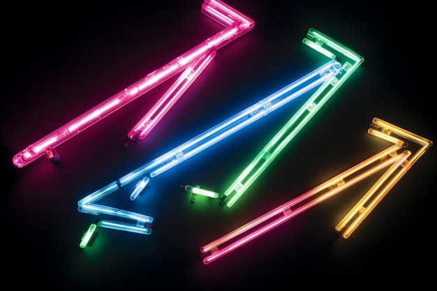 Photo neon arrows with pulsating light and motion