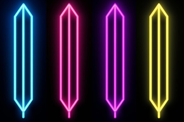 Photo neon arrows with a radiant glow in abstract desi