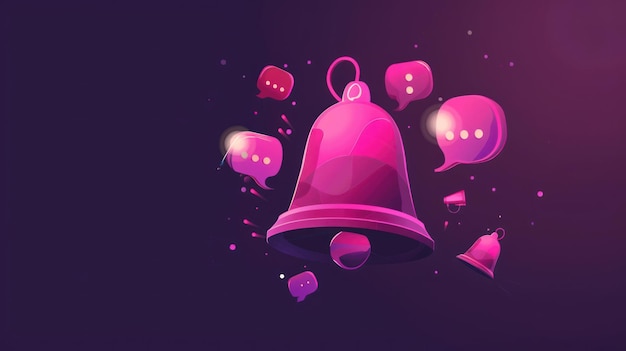 Photo neon bell with floating chat bubbles