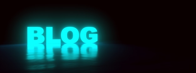 Neon blog inscription over dark