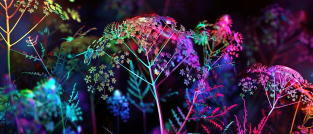 Photo neon bloom vibrant flowers in a surreal landscape