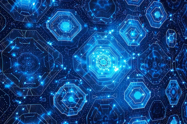 Neon blue hexagons Technology Background Blue circuit board future technology background