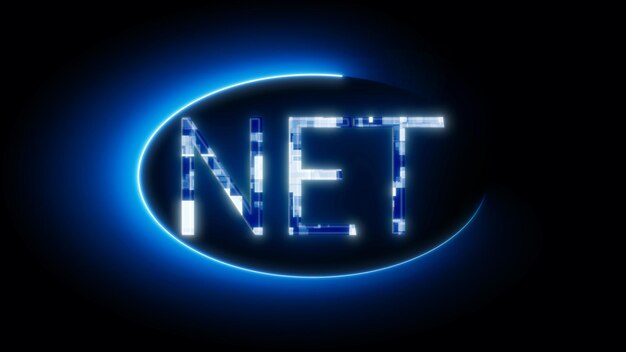 Neon blue NET sign on a dark background