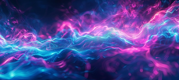 Neon Blue and Pink Waves An abstract background with swirling waves of neon blue and pink hues