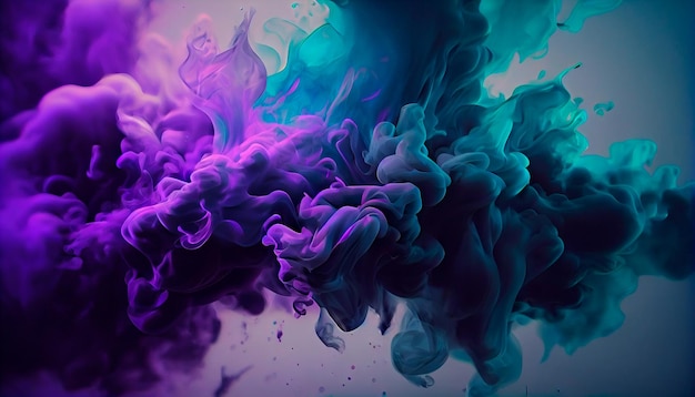 Neon blue and purple multicolored smoke puff cloud design elements on a dark background Generative ai