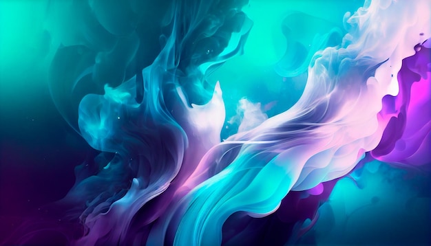 Neon blue and purple multicolored smoke puff cloud design elements on a dark background Generative ai