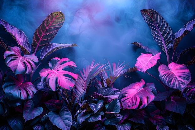 Neon Botanical Dreamscape in Blue and Pink Hue Concept Neon Lights Botanical Theme Dreamy Aesthetic Blue Color Scheme Pink Color Scheme