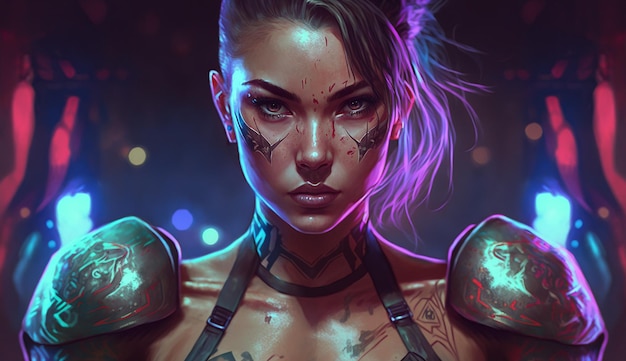 Neon boxer girl ai gradient art image