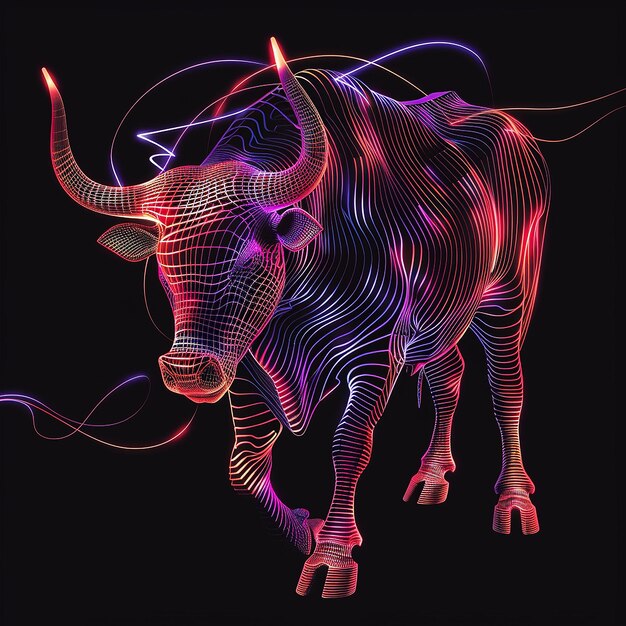 Neon Bull A Luminous Wireframe Art