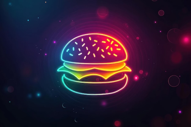 Photo neon burger glowing with vibrant colors on dark background