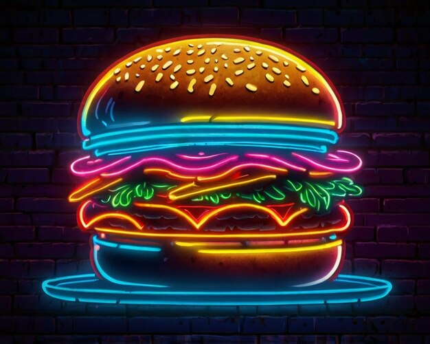 Neon burger illustration generated by AI