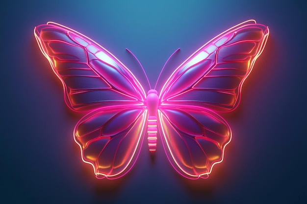 Neon Butterfly with Glowing Veins 3d Background Wallpaper