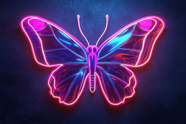 Photo neon butterfly with glowing veins 3d background wallpaper