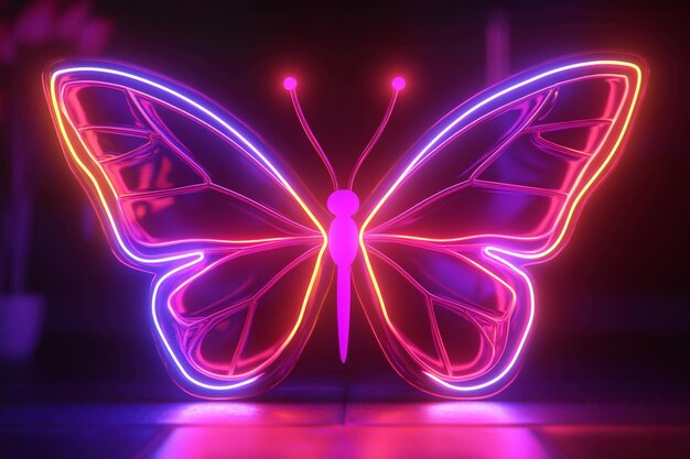 Neon Butterfly with Glowing Veins 3d Background Wallpaper