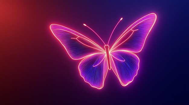 Photo neon butterfly with pink and purple glow on a dark background