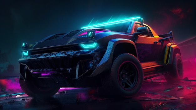 A neon car A super 4x4 truck sports car background wallpaper illustration