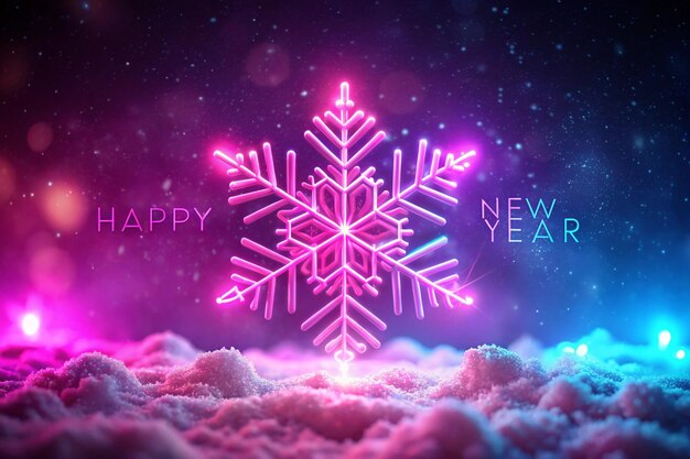 Photo neon christmas winter background minimal abstract xmas snowflake holiday decoration snow on night pink gradient happy new year copy space