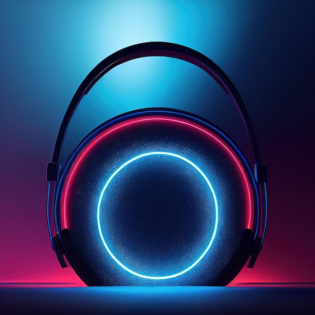 Neon circle 3d render headphones