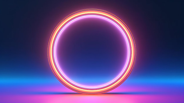 A neon circle on a vibrant blue and pink gradient background created with Generative AI technology