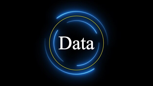 Neon circle with the word data in the center against dark background