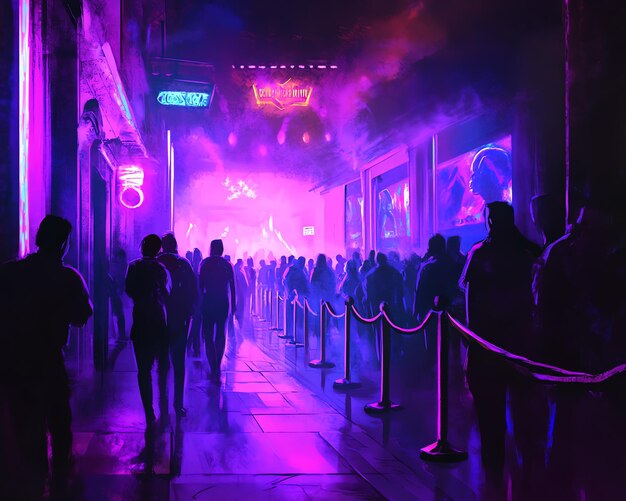 Photo neon city nightlife crowd line illustration