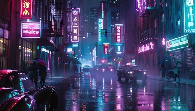 Neon City Street at Night