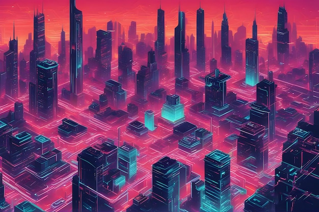 Neon cityscape background futuristic view