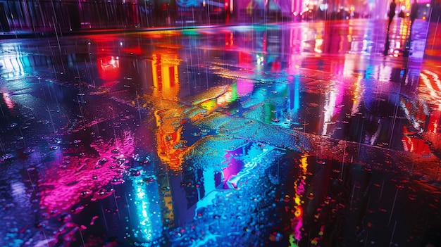 Photo neon cityscape digital painting hyperrealistic urban lights