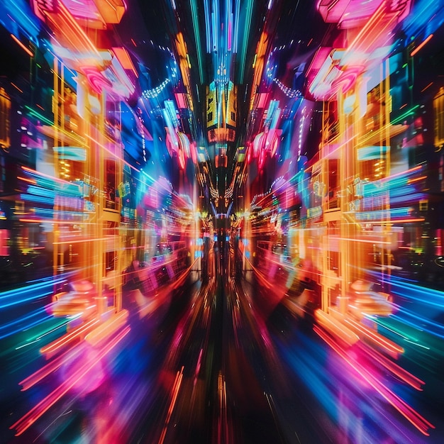 Neon cityscape at night