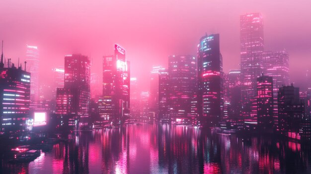 Photo neon cityscape reflections