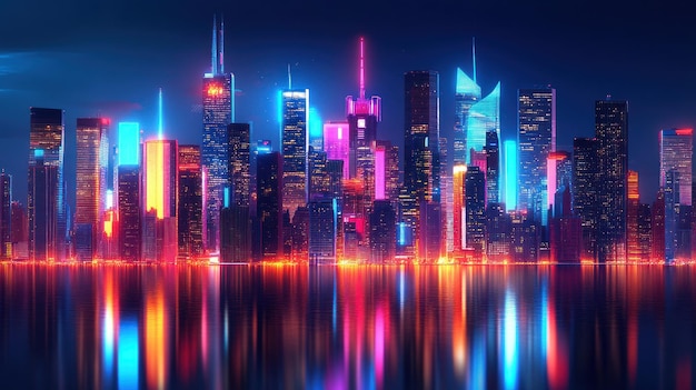 Neon Cityscape with Reflections