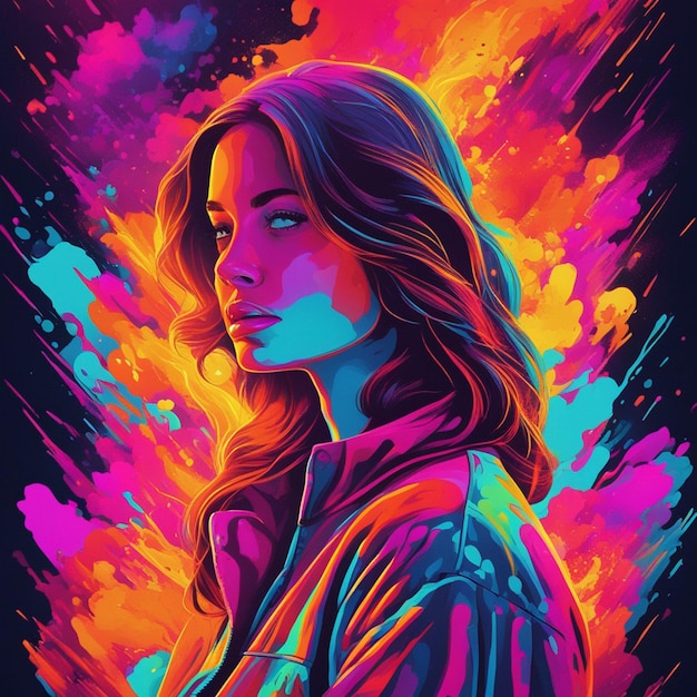 A neon cityscape woman portrait background art