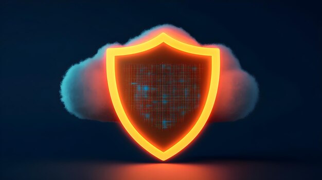 Photo neon cloud security shield digital protection