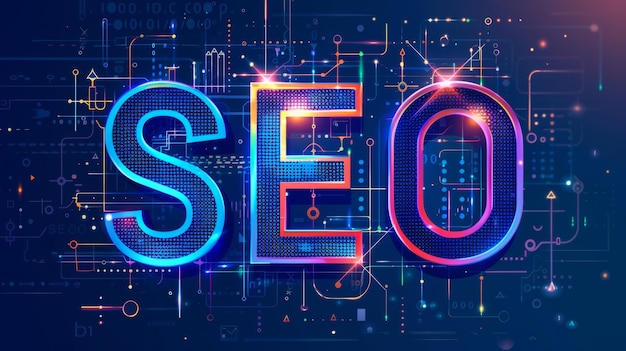 Neon concept of search engine optimization seo digital marketing strategy