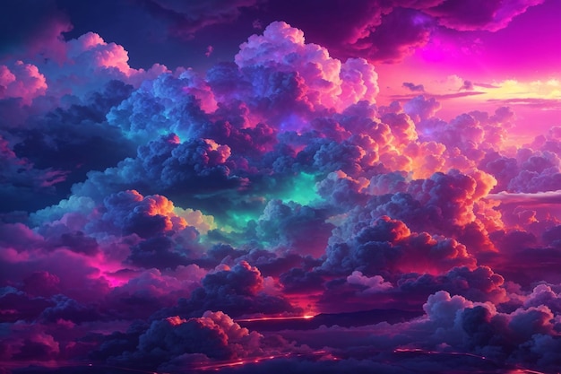 Neon Cotton Clouds Background Glowing Cotton Candy Cloud Background Clouds Background AI Generative