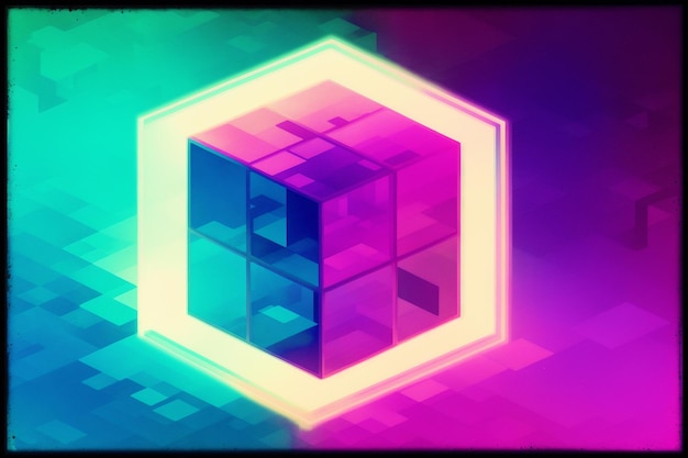 Photo a neon cube with a rectangle in the middle