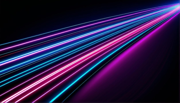 Photo neon curved light stripes on black background for abstract design