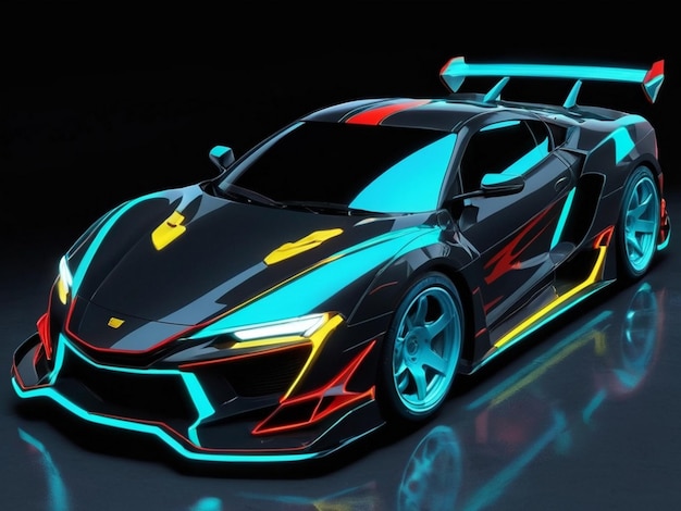 Neon cyan outline and multi color car super saiyan Created by AI